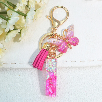 Градиентни розови инициали Писмо Ключодържател Име Талисмани Ключодържател от смола С пискюл Пеперуда Направи си сам Дамска чанта Орнаменти Парти подаръци