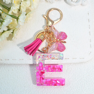 Градиентни розови инициали Писмо Ключодържател Име Талисмани Ключодържател от смола С пискюл Пеперуда Направи си сам Дамска чанта Орнаменти Парти подаръци