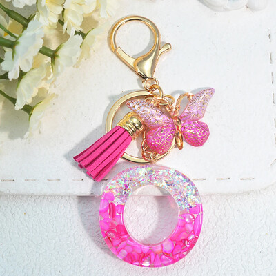 Градиентни розови инициали Писмо Ключодържател Име Талисмани Ключодържател от смола С пискюл Пеперуда Направи си сам Дамска чанта Орнаменти Парти подаръци