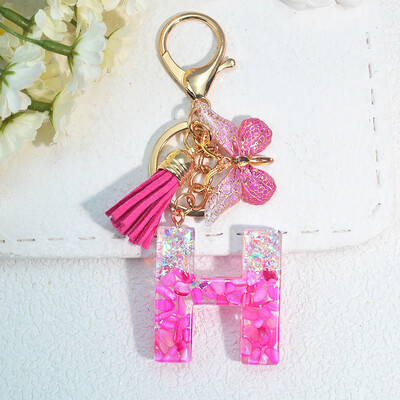 Градиентни розови инициали Писмо Ключодържател Име Талисмани Ключодържател от смола С пискюл Пеперуда Направи си сам Дамска чанта Орнаменти Парти подаръци