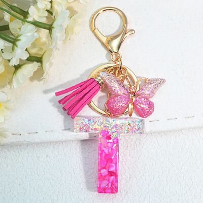 Градиентни розови инициали Писмо Ключодържател Име Талисмани Ключодържател от смола С пискюл Пеперуда Направи си сам Дамска чанта Орнаменти Парти подаръци