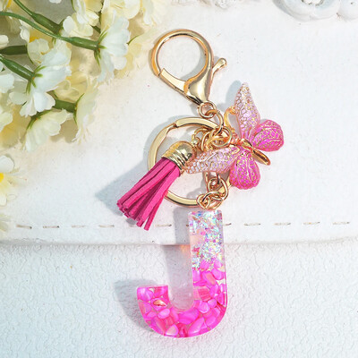 Градиентни розови инициали Писмо Ключодържател Име Талисмани Ключодържател от смола С пискюл Пеперуда Направи си сам Дамска чанта Орнаменти Парти подаръци