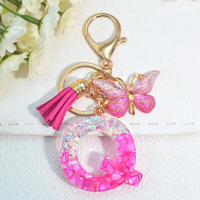 Градиентни розови инициали Писмо Ключодържател Име Талисмани Ключодържател от смола С пискюл Пеперуда Направи си сам Дамска чанта Орнаменти Парти подаръци