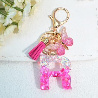 Градиентни розови инициали Писмо Ключодържател Име Талисмани Ключодържател от смола С пискюл Пеперуда Направи си сам Дамска чанта Орнаменти Парти подаръци