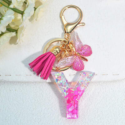 Градиентни розови инициали Писмо Ключодържател Име Талисмани Ключодържател от смола С пискюл Пеперуда Направи си сам Дамска чанта Орнаменти Парти подаръци