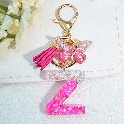 Градиентни розови инициали Писмо Ключодържател Име Талисмани Ключодържател от смола С пискюл Пеперуда Направи си сам Дамска чанта Орнаменти Парти подаръци