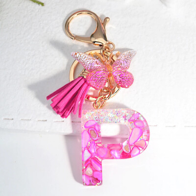 Градиентни розови инициали Писмо Ключодържател Име Талисмани Ключодържател от смола С пискюл Пеперуда Направи си сам Дамска чанта Орнаменти Парти подаръци