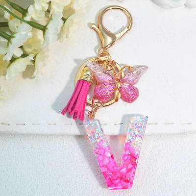 Градиентни розови инициали Писмо Ключодържател Име Талисмани Ключодържател от смола С пискюл Пеперуда Направи си сам Дамска чанта Орнаменти Парти подаръци