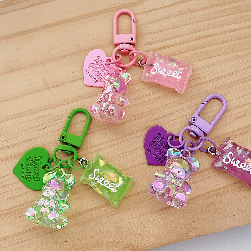 Breloc cu urs din rășină transparentă, colorat, cu bomboane, breloc inimioare, breloc femei fete, husă pentru căști, geantă, decorațiuni, cadouri pentru prieteni