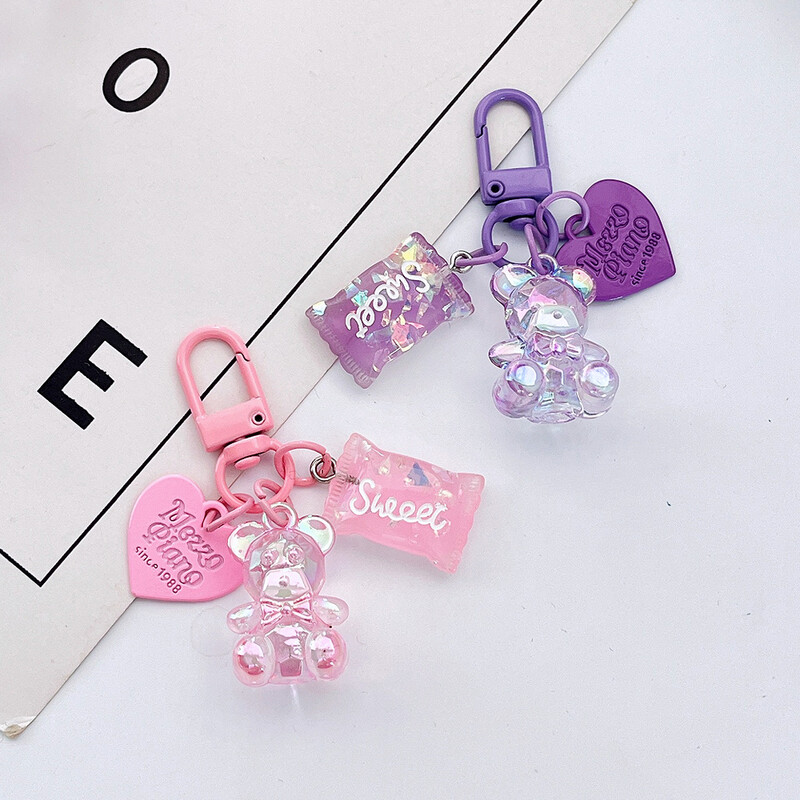 Breloc cu urs din rășină transparentă, colorat, cu bomboane, breloc inimioare, breloc femei fete, husă pentru căști, geantă, decorațiuni, cadouri pentru prieteni