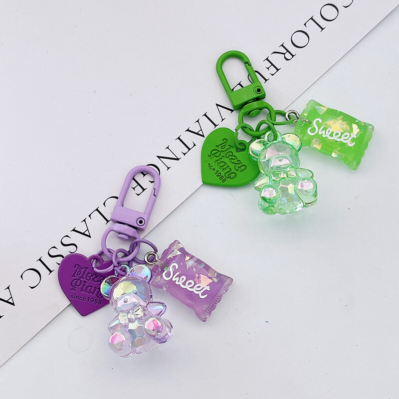Breloc cu urs din rășină transparentă, colorat, cu bomboane, breloc inimioare, breloc femei fete, husă pentru căști, geantă, decorațiuni, cadouri pentru prieteni