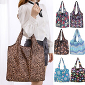 Geantă de cumpărături mare, pliabilă, cu model de flori de pisică, pentru femei, lavabilă, imprimeu leopard, reutilizabilă, ușor de transportat, genți de mână cu capacitate.