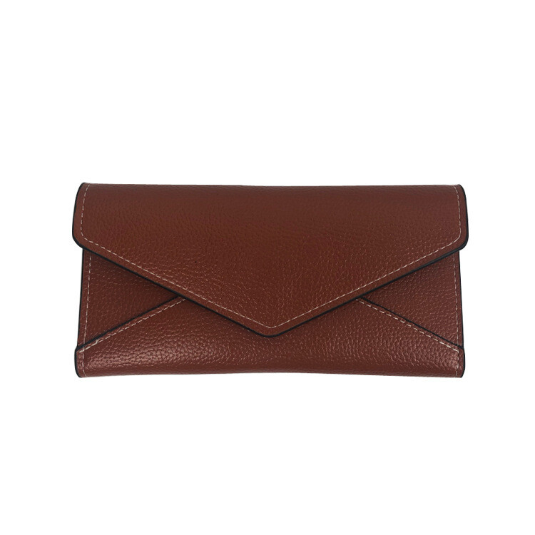 Ženski dugi novčanik s retro kuvertom s uzorkom ličija, ženski poliuretanski novčanik, ženski tanki novčanik s 2 preklopljena trokuta