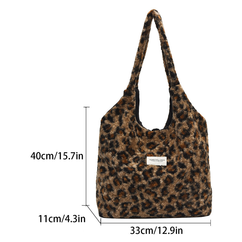 Geantă de umăr pentru femei, cu imprimeu leopard, cu buzunare interioare.