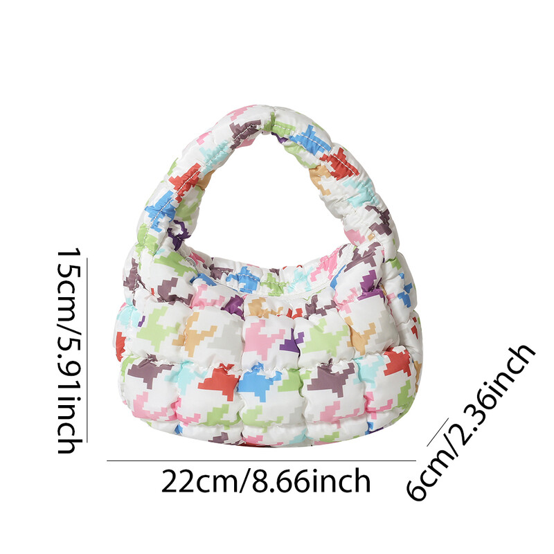 Geantă puffer pentru femei, cu imprimeu cu fundiță, mini geantă pliată, la modă, cu bule, cu fermoar, geantă hobo, ghiozdan pentru încheietura mâinii
