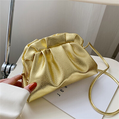 Grezna zelta mākoņa soma sievietēm Ādas Hobos Retro Cloud Crossbody soma Maza tālruņa soma Design Clutch Clip Bag Sieviešu Bolsa