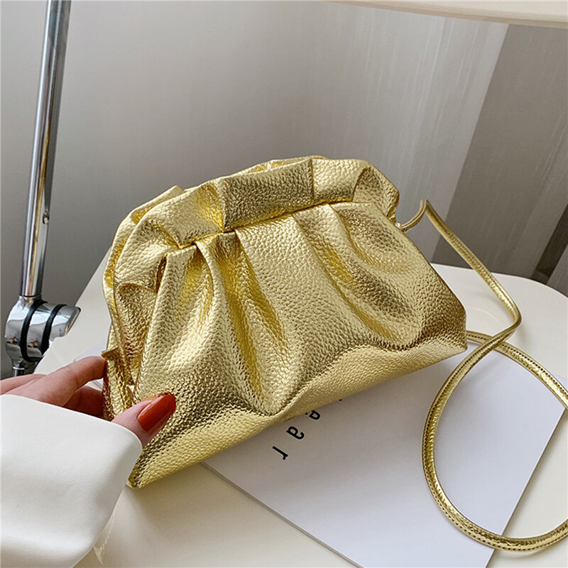 Grezna zelta mākoņa soma sievietēm Ādas Hobos Retro Cloud Crossbody soma Maza tālruņa soma Design Clutch Clip Bag Sieviešu Bolsa