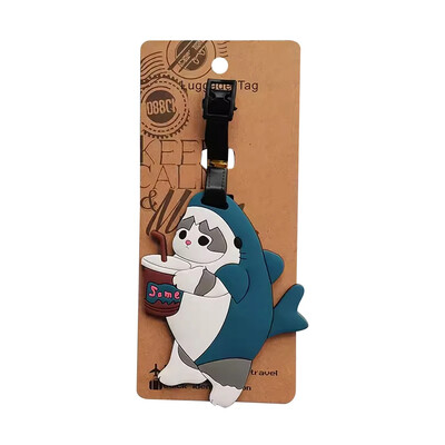 Kawaii Shark Cat Design Etichetă pentru bagaje Femei Accesorii de călătorie Etichetă pentru bagaje din PVC cu desene animate Bărbați Portabil Anti-pierdere Etichete cu nume de adresă