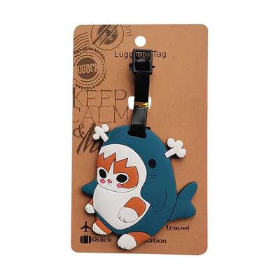 Kawaii Shark Cat Design Etichetă pentru bagaje Femei Accesorii de călătorie Etichetă pentru bagaje din PVC cu desene animate Bărbați Portabil Anti-pierdere Etichete cu nume de adresă
