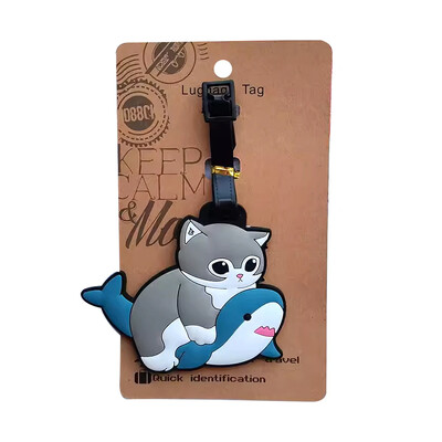 Kawaii Shark Cat Design Etichetă pentru bagaje Femei Accesorii de călătorie Etichetă pentru bagaje din PVC cu desene animate Bărbați Portabil Anti-pierdere Etichete cu nume de adresă
