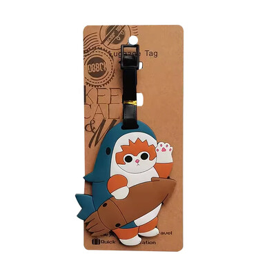 Kawaii Shark Cat Design Etichetă pentru bagaje Femei Accesorii de călătorie Etichetă pentru bagaje din PVC cu desene animate Bărbați Portabil Anti-pierdere Etichete cu nume de adresă