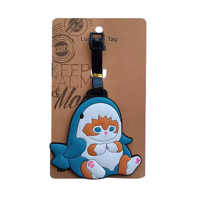 Kawaii Shark Cat Design Etichetă pentru bagaje Femei Accesorii de călătorie Etichetă pentru bagaje din PVC cu desene animate Bărbați Portabil Anti-pierdere Etichete cu nume de adresă