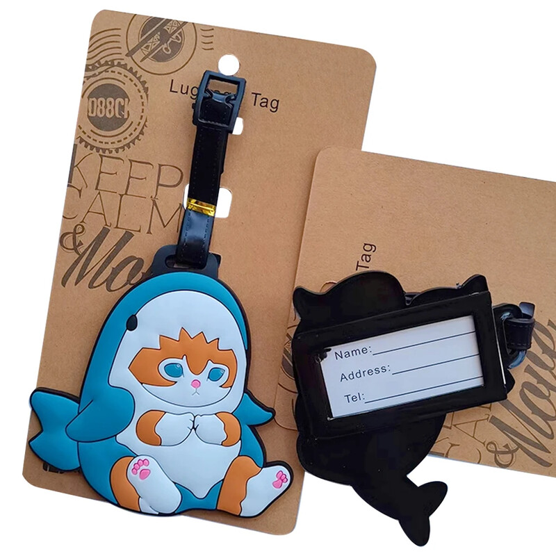 Kawaii Shark Cat Design Etichetă pentru bagaje Femei Accesorii de călătorie Etichetă pentru bagaje din PVC cu desene animate Bărbați Portabil Anti-pierdere Etichete cu nume de adresă