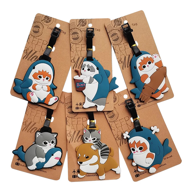 Kawaii Shark Cat Design Etichetă pentru bagaje Femei Accesorii de călătorie Etichetă pentru bagaje din PVC cu desene animate Bărbați Portabil Anti-pierdere Etichete cu nume de adresă