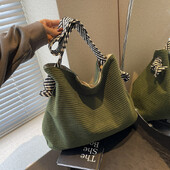 Geantă de umăr casual din velur, geantă de mână minimalistă de culoare uni, geantă retro perfectă