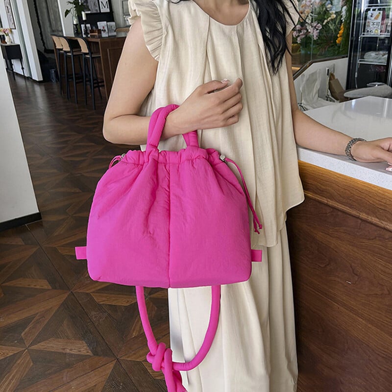 Geantă de mână puf mică de modă, din nailon, din bumbac, cu șnur, genți de umăr pentru femei, 2024, noi genți de mână mari pentru femei