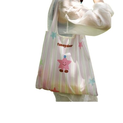 Geantă de cumpărături cu desene animate din pânză Oxford Geantă portabilă pentru depozitare multicoloră Geantă de umăr pentru femei de capacitate mare