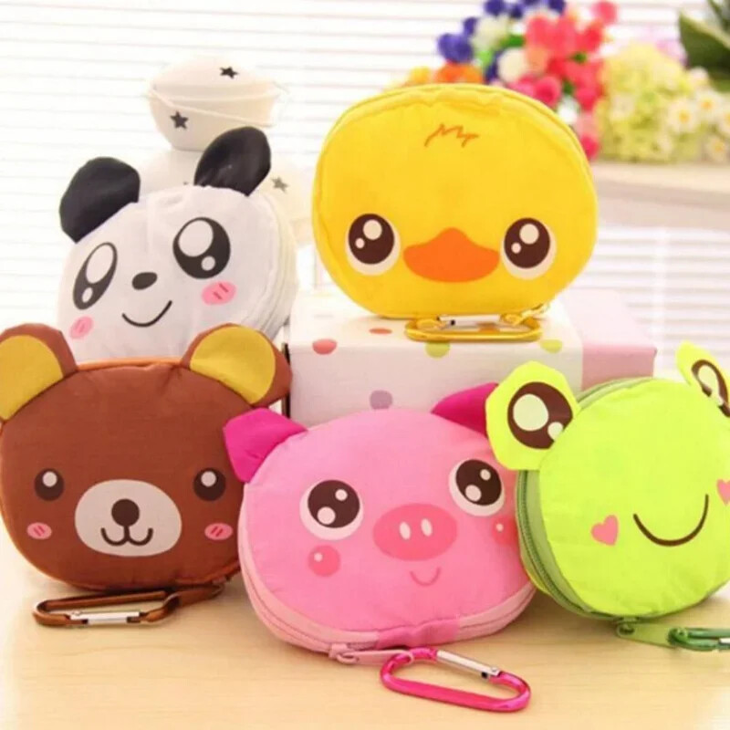 Karikatūras Dzīvnieku saliekamā iepirkumu soma Atkārtoti lietojama salokāma pārnēsājama lielveikalu iepirkumu soma pārtikas preču somiņai sieviešu rokassomiņa