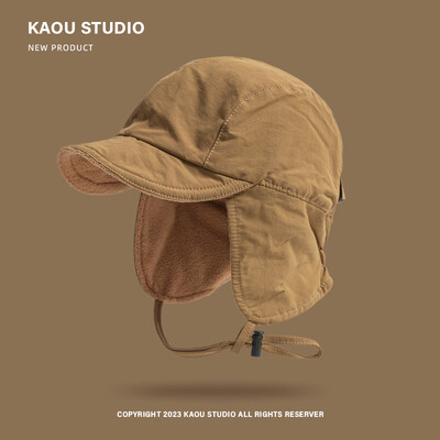 Pălărie de pilot din catifea, retro japoneză, de culoare solidă, iarnă, în aer liber, cu protecție pentru urechi, rezistentă la vânt, pentru bărbați și femei