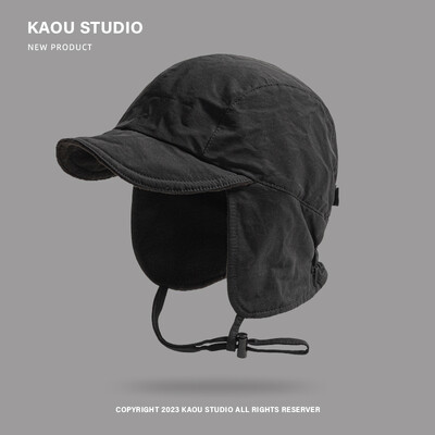 Pălărie de pilot din catifea, retro japoneză, de culoare solidă, iarnă, în aer liber, cu protecție pentru urechi, rezistentă la vânt, pentru bărbați și femei