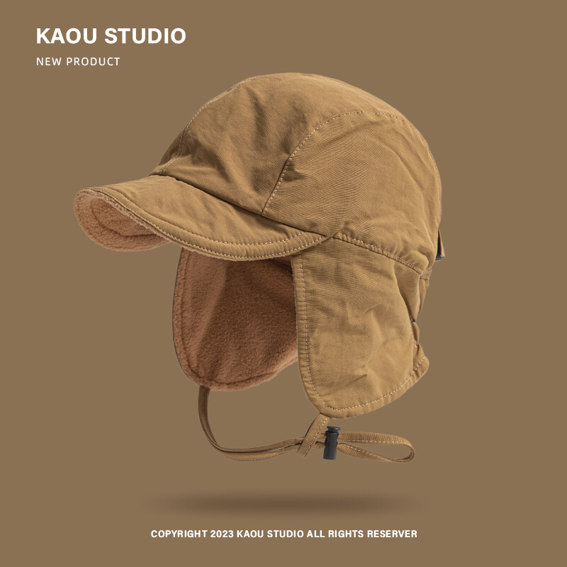 Pălărie de pilot din catifea, retro japoneză, de culoare solidă, iarnă, în aer liber, cu protecție pentru urechi, rezistentă la vânt, pentru bărbați și femei