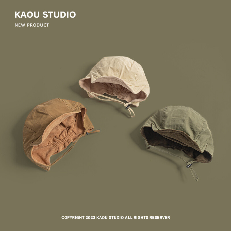 Pălărie de pilot din catifea, retro japoneză, de culoare solidă, iarnă, în aer liber, cu protecție pentru urechi, rezistentă la vânt, pentru bărbați și femei