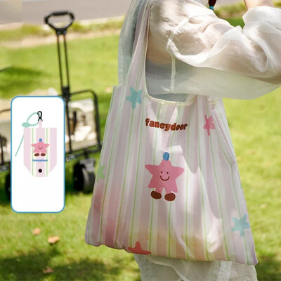 Geantă drăguță Capybara de mare capacitate pentru cumpărături cu păpușă Geantă portabilă ușoară Organizator creativ pliabil din pânză pentru călătorii