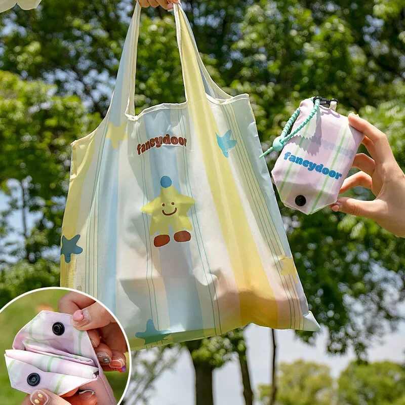 Geantă drăguță Capybara de mare capacitate pentru cumpărături cu păpușă Geantă portabilă ușoară Organizator creativ pliabil din pânză pentru călătorii