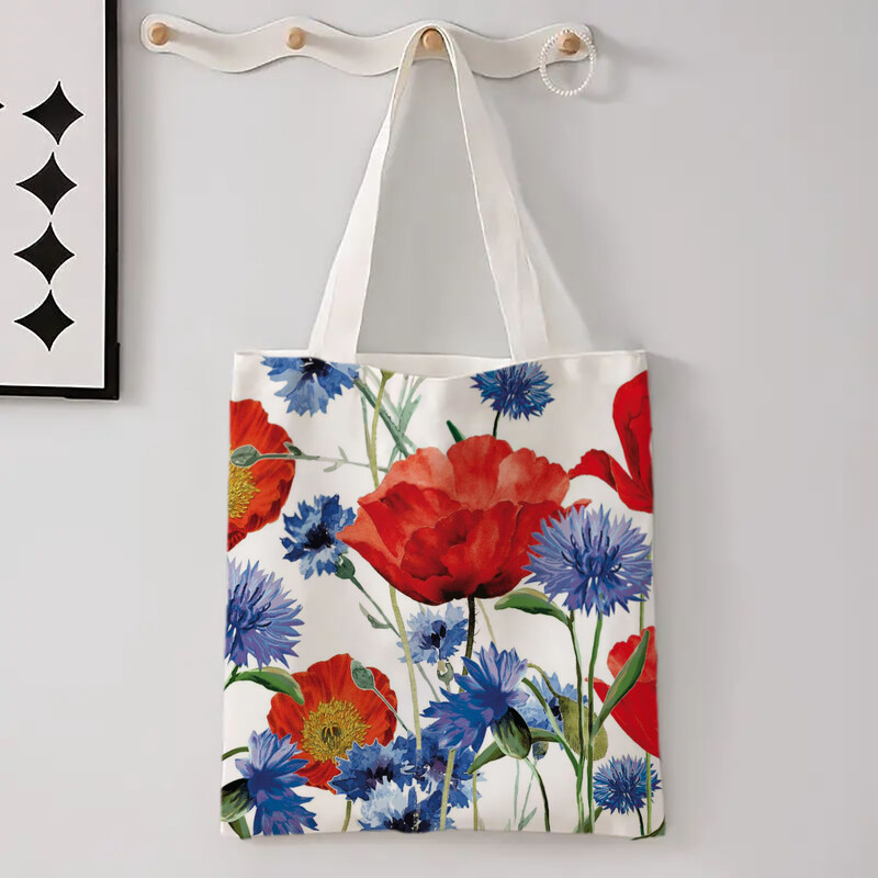 Ženska torba za kupovinu Kawaii torba s otisnutim šarenim cvijećem Harajuku platnena torba za kupovinu torba za djevojčice Ženska torba na rame