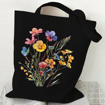 Boho Wildflowers Pattern Retro Graphics Canvas Tote Bag Επαναχρησιμοποιήσιμη Τσάντα Shopper για γυναίκες Πορτοφόλια και τσάντες υφασμάτινη τσάντα αγορών