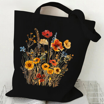 Boho Wildflowers Pattern Retro Graphics Canvas Tote Bag Επαναχρησιμοποιήσιμη Τσάντα Shopper για γυναίκες Πορτοφόλια και τσάντες υφασμάτινη τσάντα αγορών