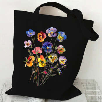 Boho Wildflowers Pattern Retro Graphics Canvas Tote Bag Επαναχρησιμοποιήσιμη Τσάντα Shopper για γυναίκες Πορτοφόλια και τσάντες υφασμάτινη τσάντα αγορών