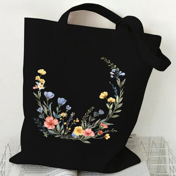 Boho Wildflowers Pattern Retro Graphics Canvas Tote Bag Επαναχρησιμοποιήσιμη Τσάντα Shopper για γυναίκες Πορτοφόλια και τσάντες υφασμάτινη τσάντα αγορών