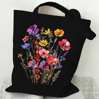 Boho Wildflowers Pattern Retro Graphics Canvas Tote Bag Επαναχρησιμοποιήσιμη Τσάντα Shopper για γυναίκες Πορτοφόλια και τσάντες υφασμάτινη τσάντα αγορών