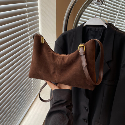 Geantă de umăr din piele intoarsa pentru femei, cu curea reglabila, geanta de tip crossbody cu buzunare multiple.