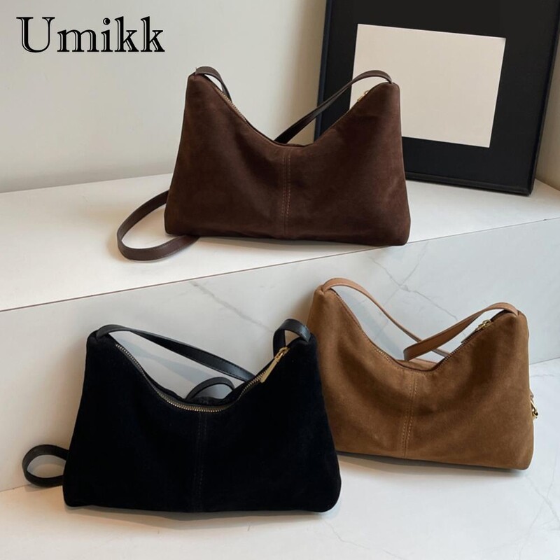 Geantă de umăr din piele intoarsa pentru femei, cu curea reglabila, geanta de tip crossbody cu buzunare multiple.