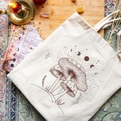 Geantă tote cu model de lună spirituală ciuperci, geantă de umăr pliabilă la modă din pânză pentru naveta zilnică, geantă de cumpărături pentru femei