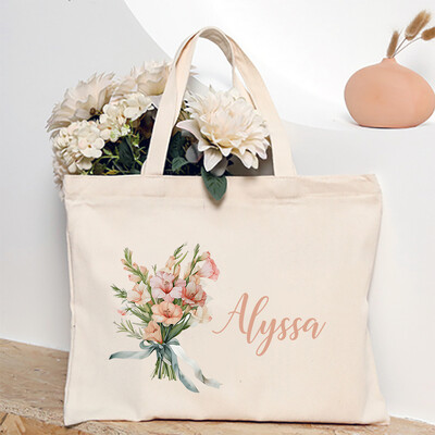 Personalizēta plecu soma dzimšanas mēneša zieds ar nosaukumu Tote Bag Monogramma Audekla somas kāzu dzimšanas dienas brīvdienās Labākā dāvana viņai
