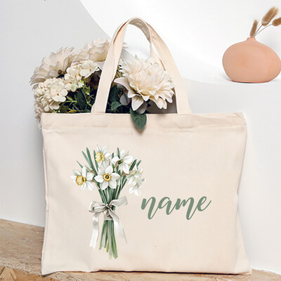 Personalizēta plecu soma dzimšanas mēneša zieds ar nosaukumu Tote Bag Monogramma Audekla somas kāzu dzimšanas dienas brīvdienās Labākā dāvana viņai