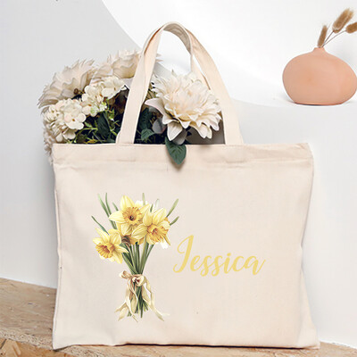 Personalizēta plecu soma dzimšanas mēneša zieds ar nosaukumu Tote Bag Monogramma Audekla somas kāzu dzimšanas dienas brīvdienās Labākā dāvana viņai